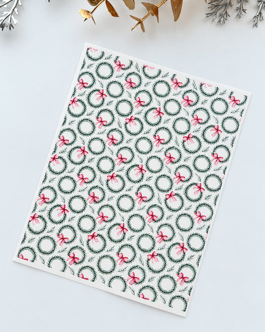 Christmas Pink Bow Wreaths Polymer Clay Transfer Paper