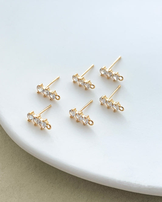14K Gold Filled Triple Zircon Earring Posts with Loop