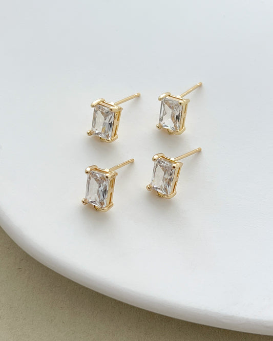 14K Gold Filled Rectangular Zircon Earring Posts with Loop