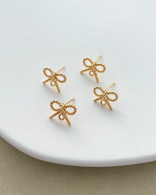 14K Gold Filled Twisted Bow Earring Posts with Loop