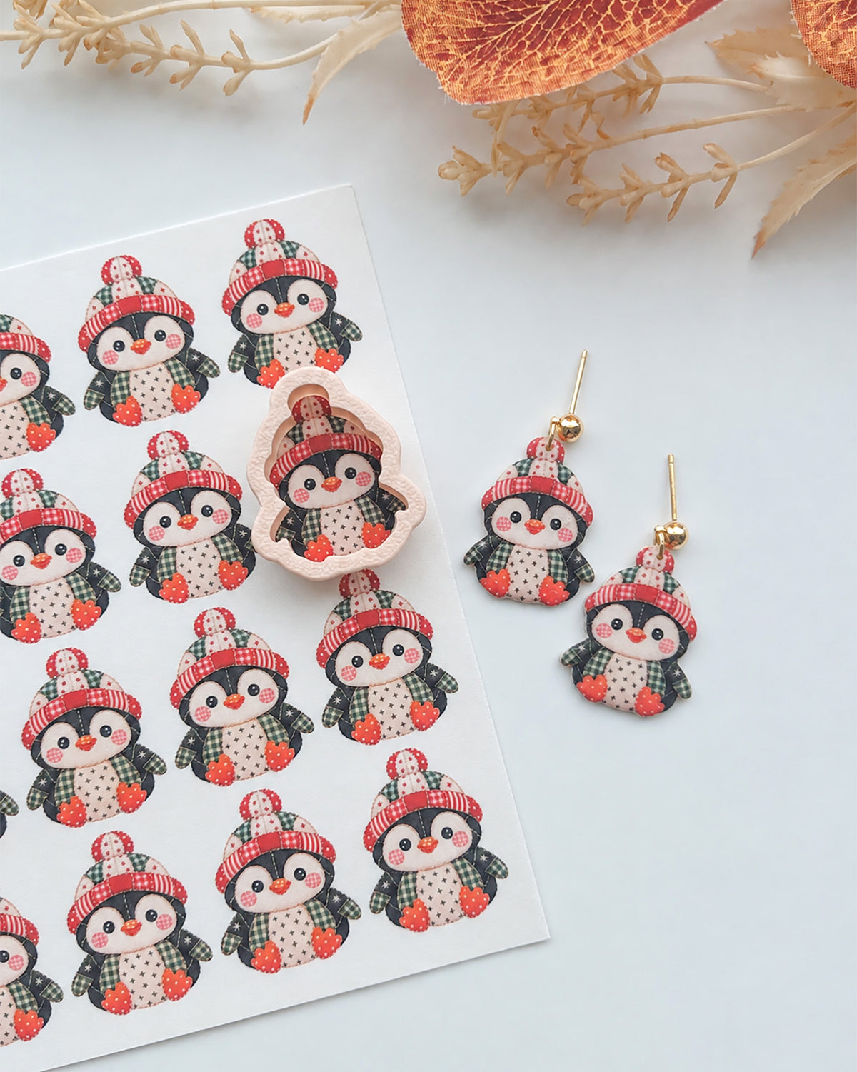 Patchwork Penguin Polymer Clay Transfer Paper & Matching Cutter