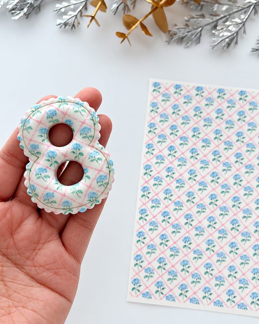 Blue Hydrangea & Pink Ribbon Polymer Clay Transfer Paper