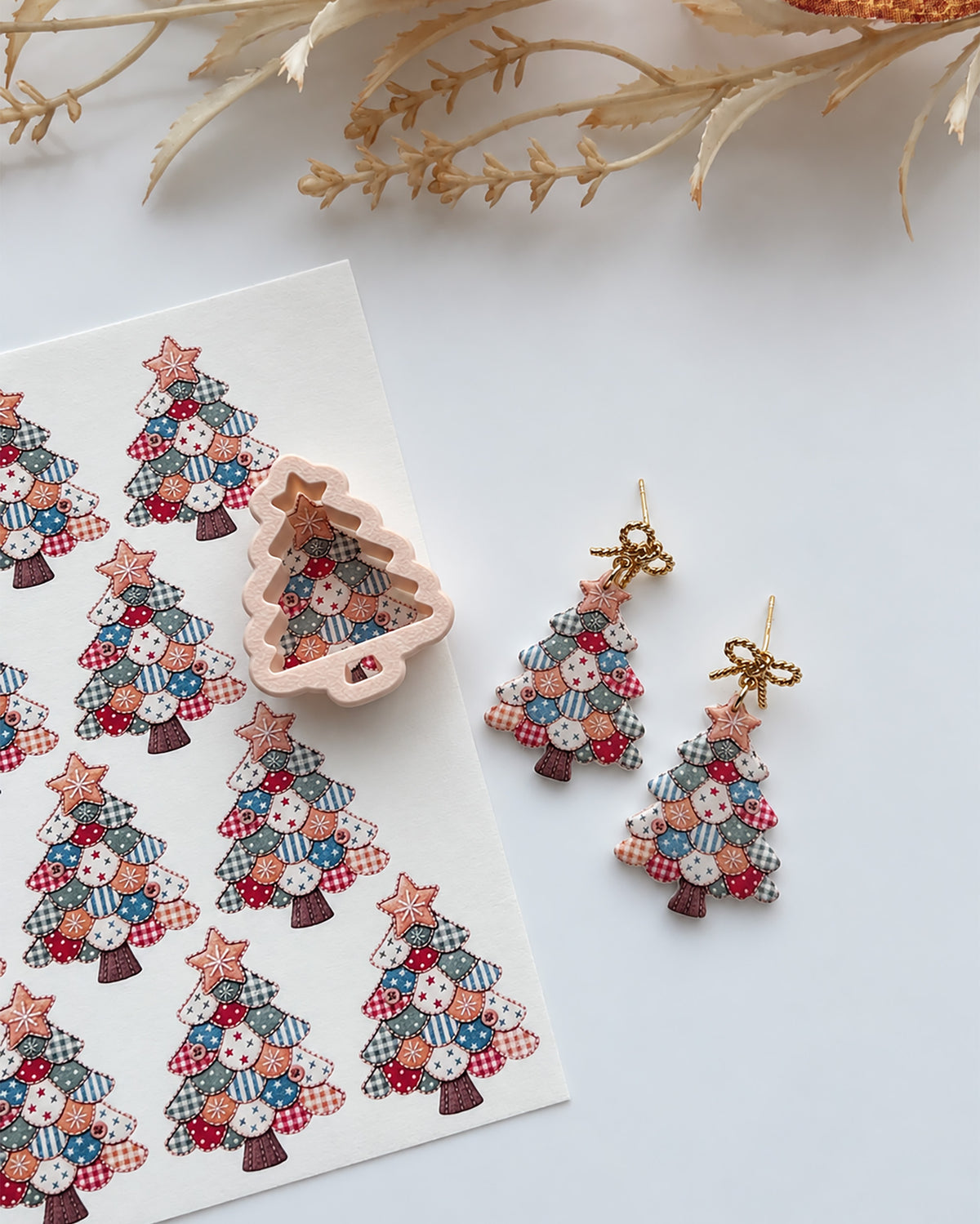 Patchwork Christmas Tree Polymer Clay Transfer Paper & Matching Cutter