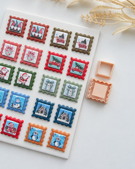 Christmas Postage Stamp Polymer Clay Transfer Sheet & Matching Cutters