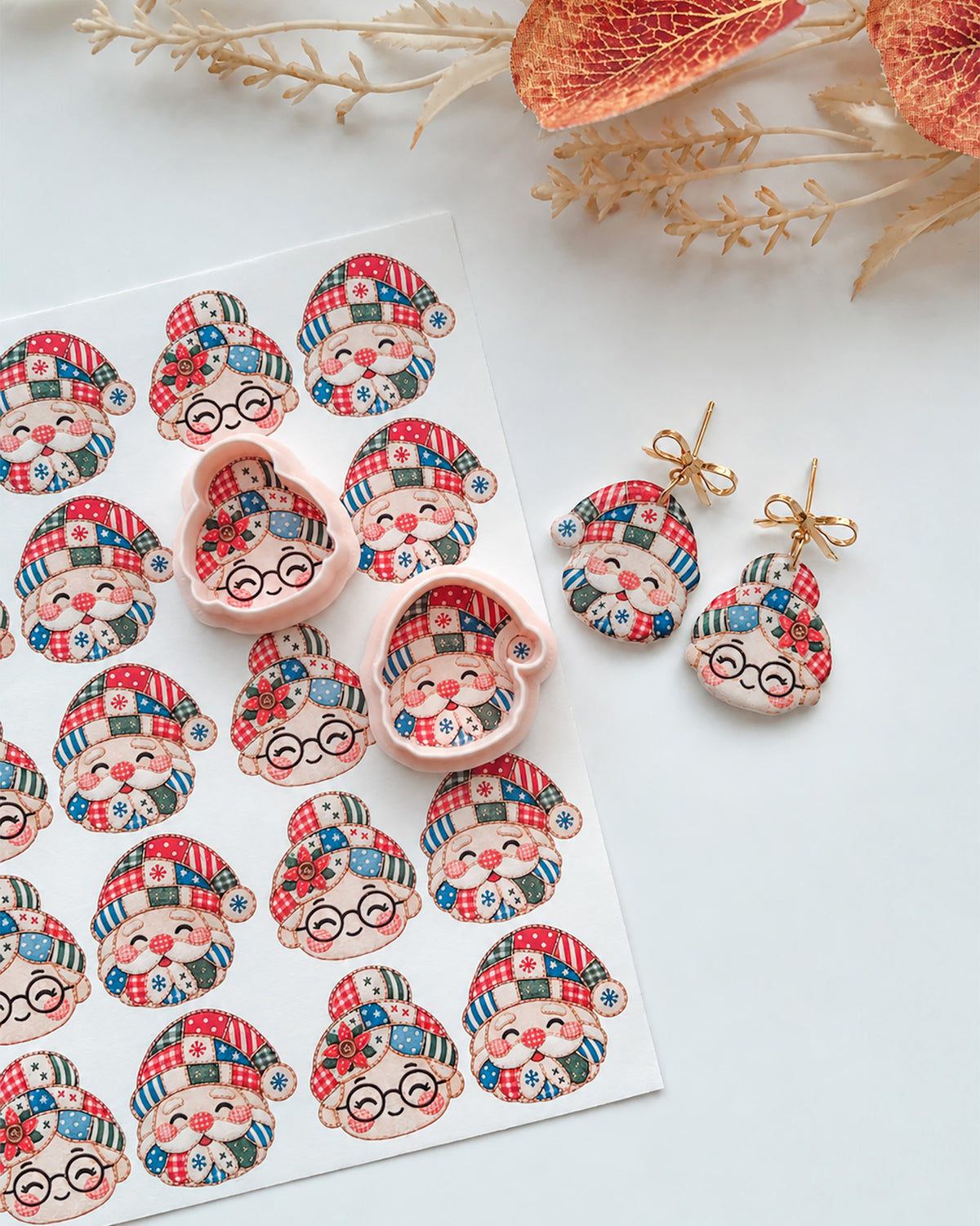 Patchwork Christmas Mr. & Mrs. Claus Polymer Clay Transfer Paper & Matching Cutters