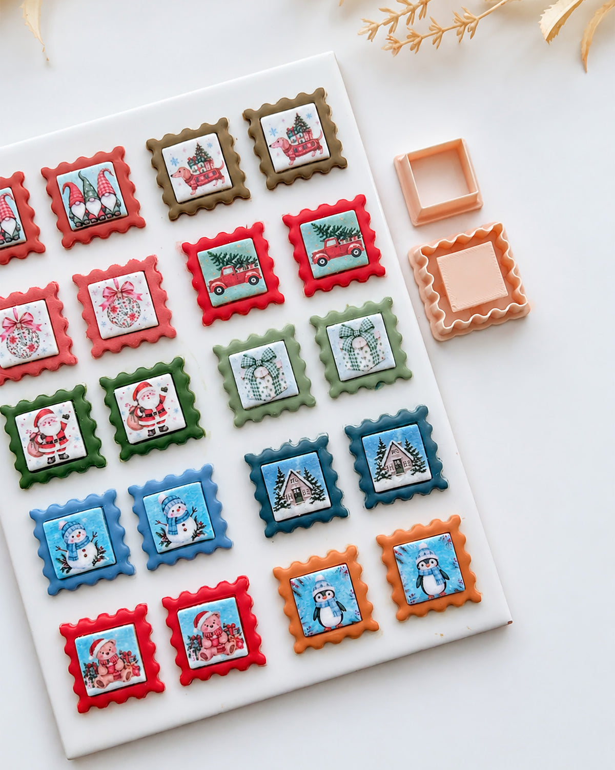 Christmas Postage Stamp Polymer Clay Transfer Paper & Matching Cutters
