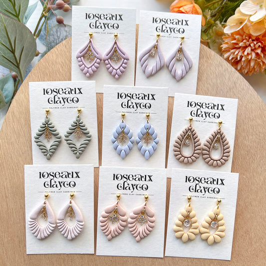 RoseauxClayCo Scalloped Teardrop Polymer Clay Earrings