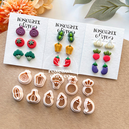RoseauxClayCo Veggies Stud Polymer Clay Cutters