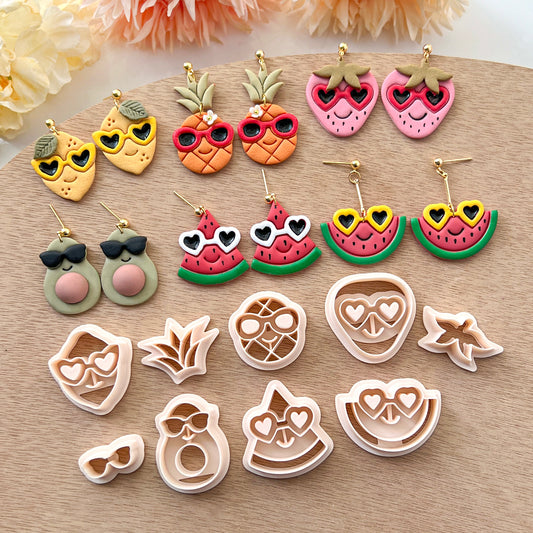 Fruits with Sunglasses Polymer Clay Cutters | Cool Fruit Clay Cutters | Clay Cutter Set | Clay Earring Cutters | Watermelon Pineapple Lemon