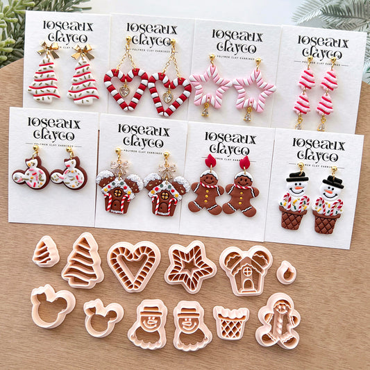 Christmas Polymer Clay Cutters | Candy Cane Cutters | Gingerbread | Snowman | Tree Sugar Cookie