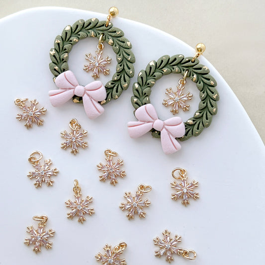 10PCS 14K Gold Plated Clear Zircon Snowflake Earring Charms