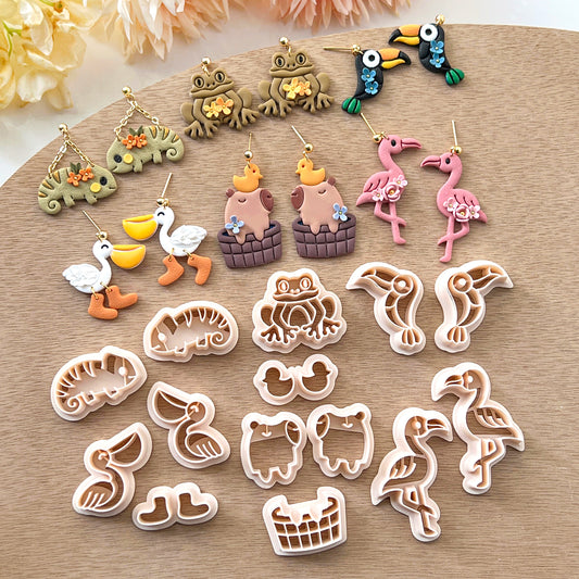 Animal Polymer Clay Cutters | Summer Clay Cutters | Polymer Clay Earring Cutters Set | Frog | Flamingo | Toucan | Chameleon | Capybara