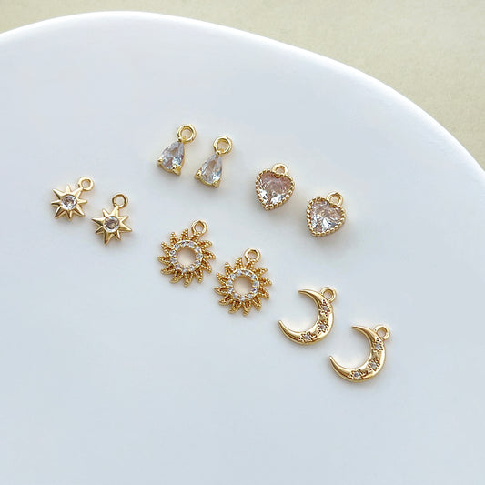 10PCS 14K Gold Plated Zircon Earring Charms