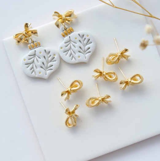 10 Pcs 14K Real Gold Plated Bowknot Earring Posts