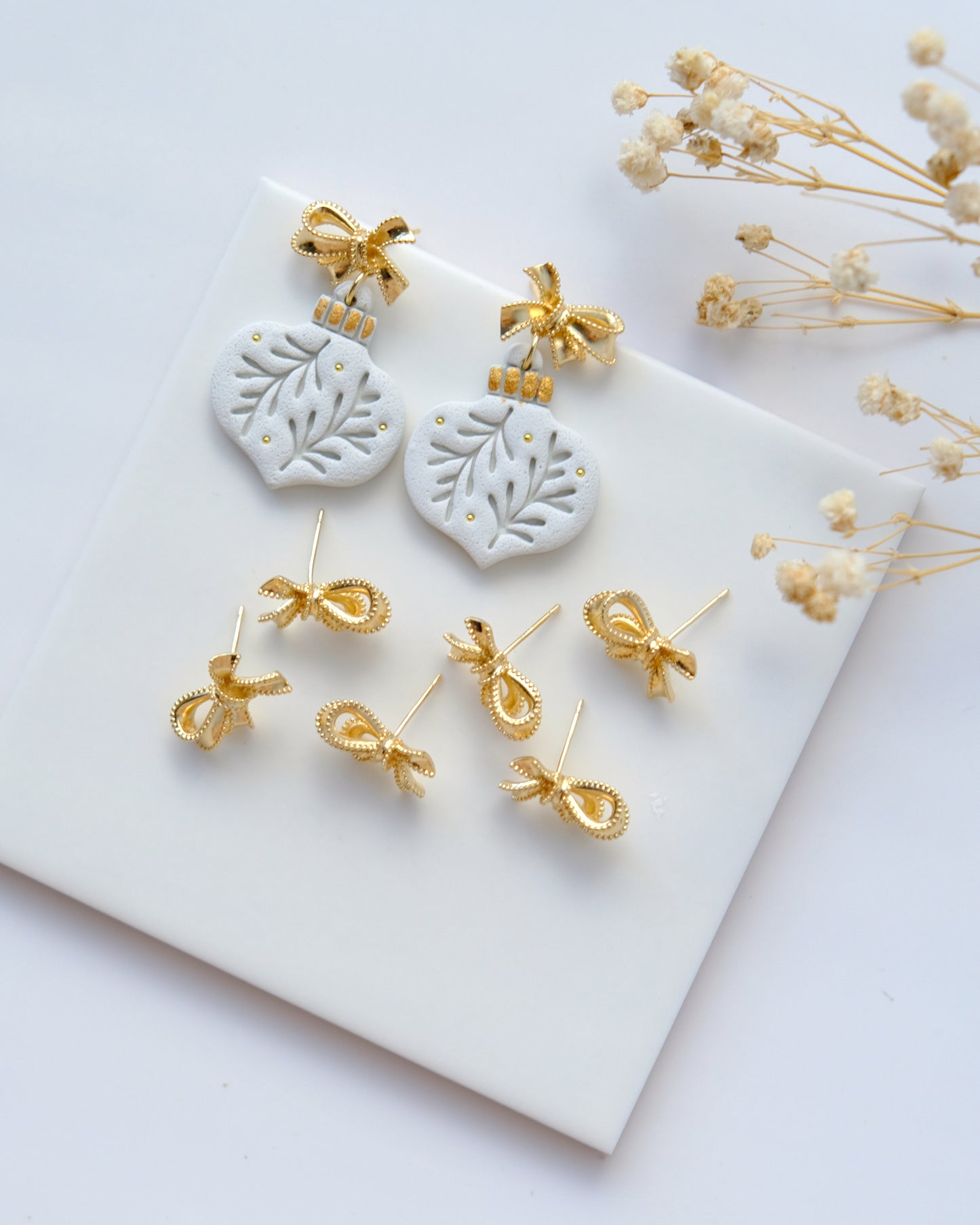 10 Pcs 14K Real Gold Plated Bowknot Earring Posts