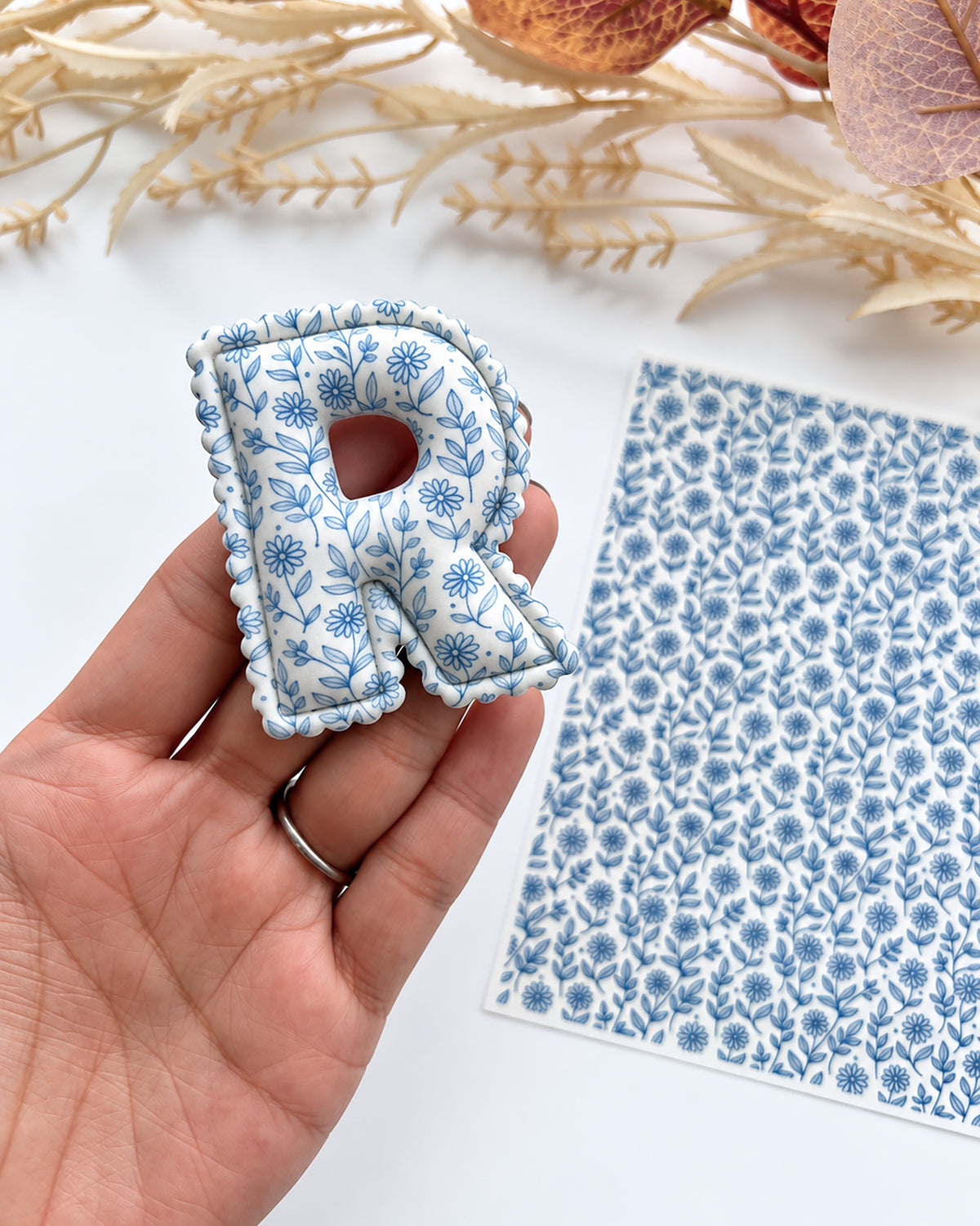 Blue Floral Vines Polymer Clay Transfer Paper