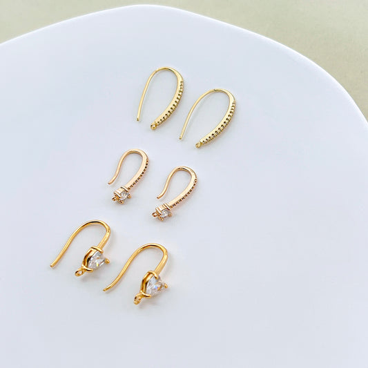 10PCS 14K Gold Plated Zircon Earring Hooks