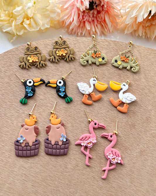 Animal Polymer Clay Cutters | Summer Clay Cutters | Polymer Clay Earring Cutters Set | Frog | Flamingo | Toucan | Chameleon | Capybara