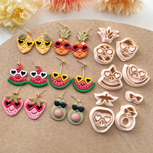 Fruits with Sunglasses Polymer Clay Cutters | Cool Fruit Clay Cutters | Clay Cutter Set | Clay Earring Cutters | Watermelon Pineapple Lemon