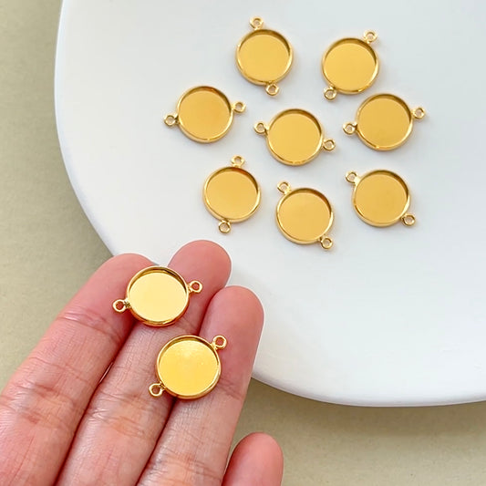 24K Gold Plated Double Circle Round Pendant Trays 10 PCS
