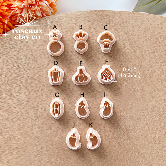 RoseauxClayCo Veggies Stud Polymer Clay Cutters