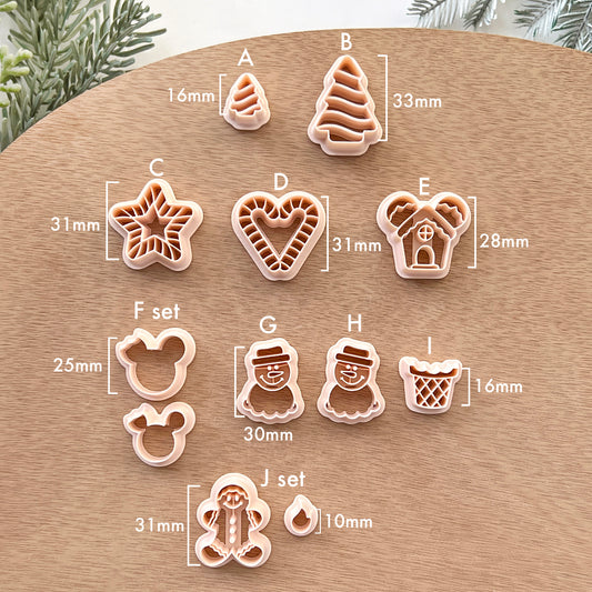 Christmas Polymer Clay Cutters | Candy Cane Cutters | Gingerbread | Snowman | Tree Sugar Cookie