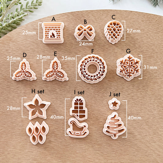 Winter Polymer Clay Cutters | Wreath | Snowflake | Poinsettia