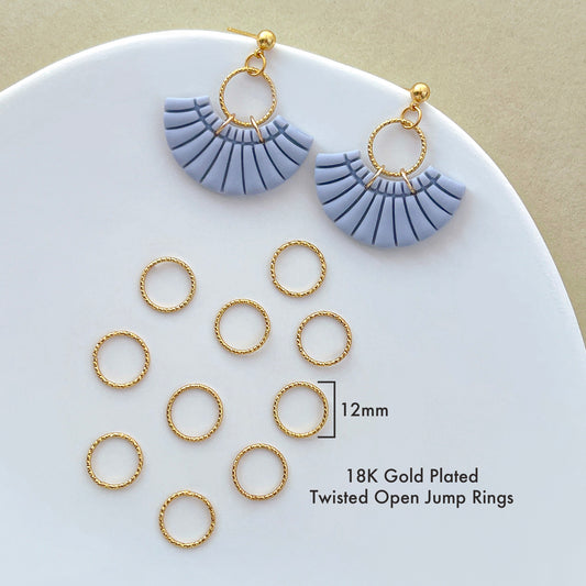 20PCS 18K Gold Plated 12mm Twisted Open Jump Rings