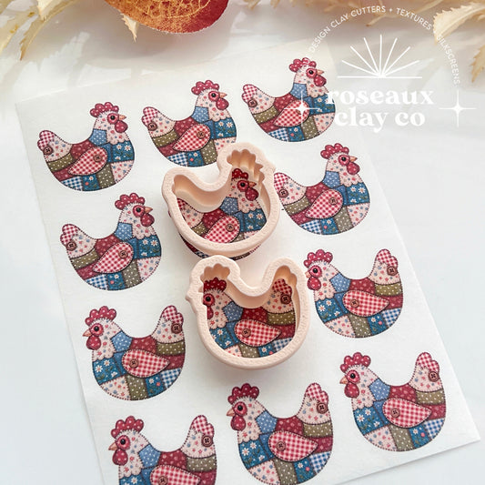 Patchwork Hen Polymer Clay Transfer Paper & Matching Cutter