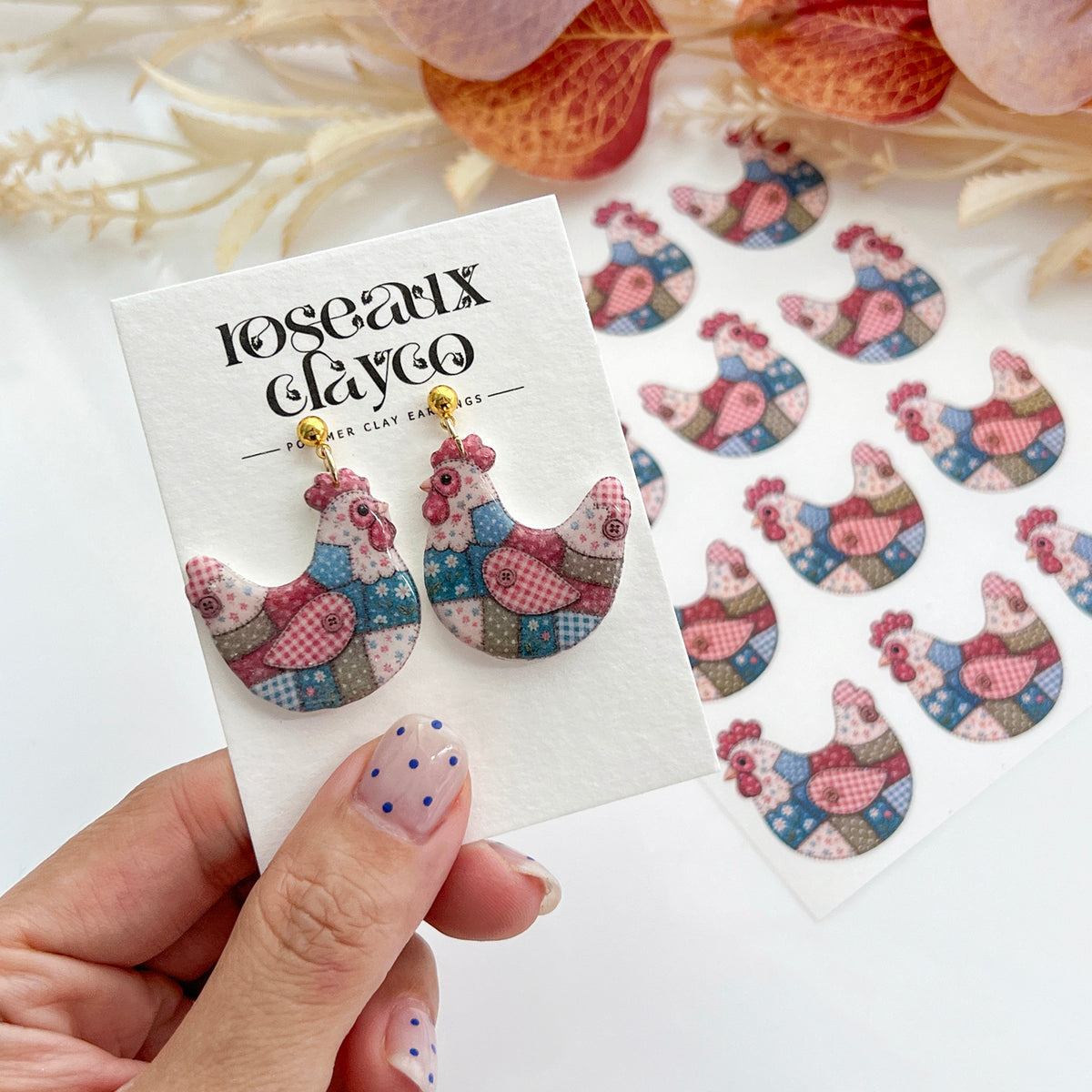 Patchwork Hen Polymer Clay Transfer Paper & Matching Cutter