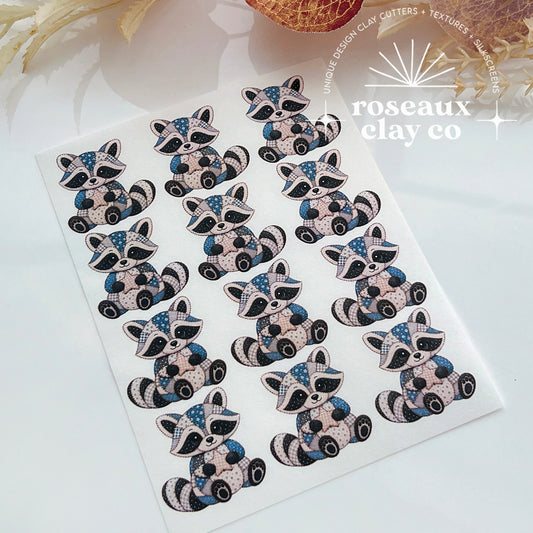 Patchwork Raccoon Polymer Clay Transfer Paper & Matching Cutter