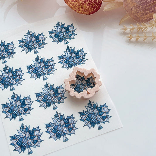 Patchwork Denim Maple Leaf Polymer Clay Transfer Paper & Matching Cutter