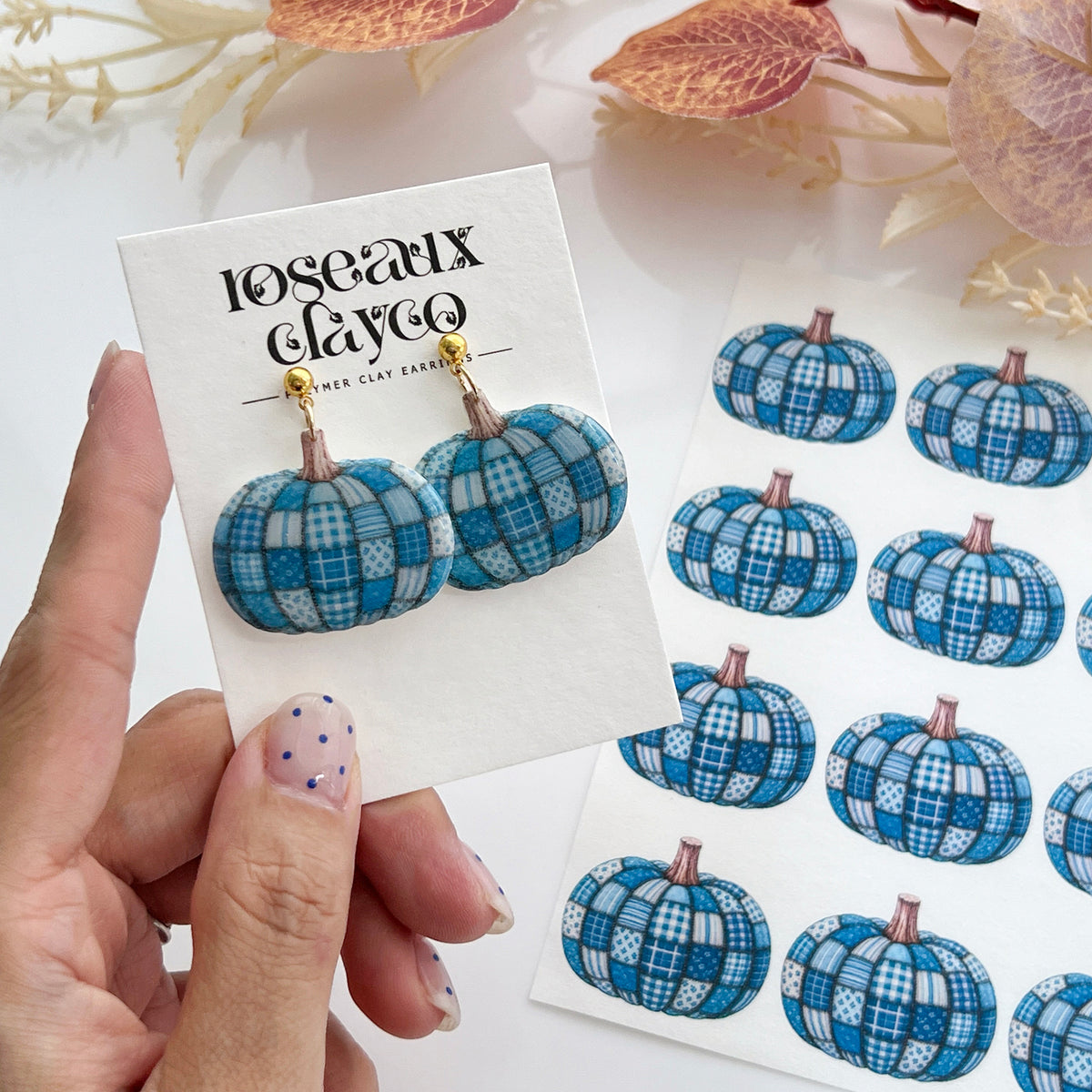 Patchwork Denim Pumpkin Polymer Clay Transfer Paper & Matching Cutter