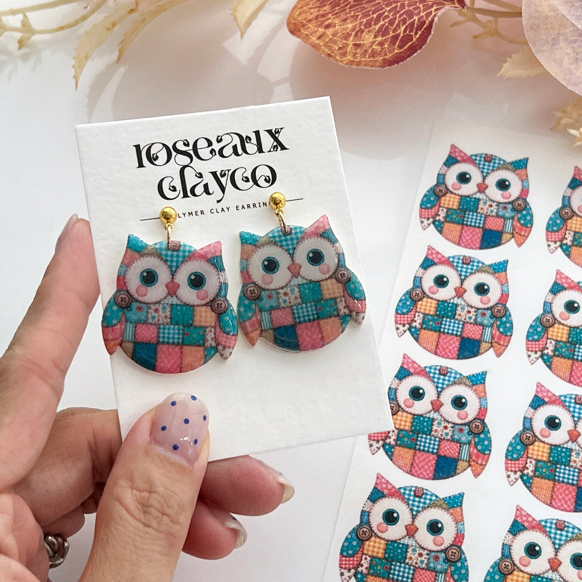 Patchwork Owl Polymer Clay Transfer Paper & Matching Cutter