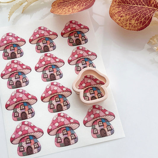 Patchwork Mushroom House Polymer Clay Transfer Paper & Matching Cutter