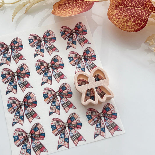 Patchwork Bow Polymer Clay Transfer Paper & Matching Cutter