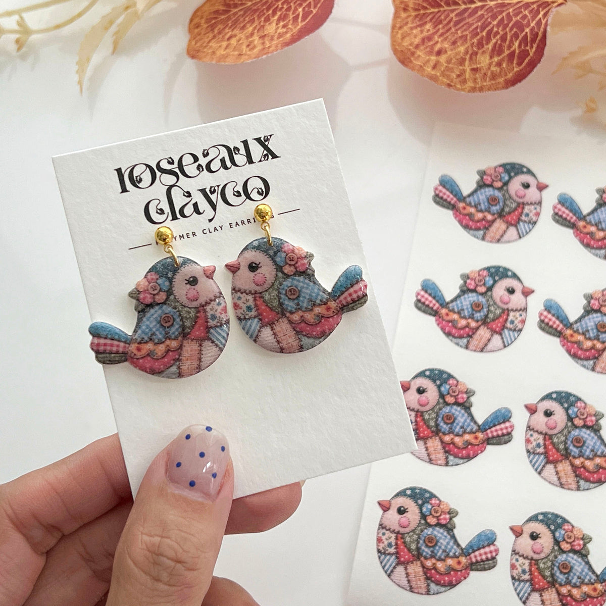 Patchwork Bird Polymer Clay Transfer Paper & Matching Cutter