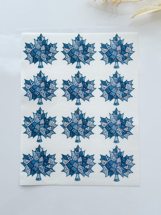 Patchwork Denim Maple Leaf Polymer Clay Transfer Paper & Matching Cutter