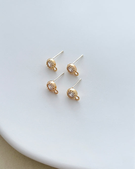 14K Gold Filled Round Zircon Earring Posts with Loop