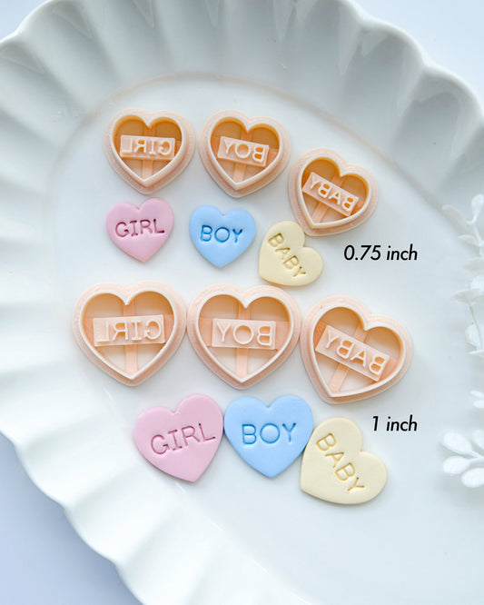 Baby Boy Girl Heart Polymer Clay Cutters