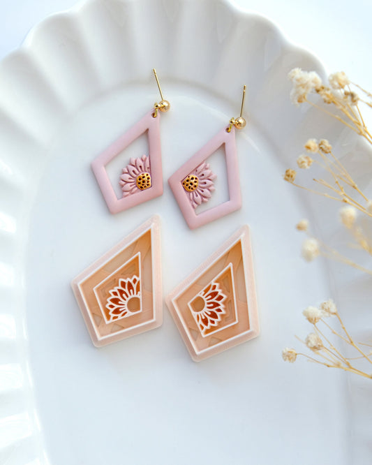 Daisy Rhombus Cutout Polymer Clay Cutter | Boho Spring Clay Earring Cutter