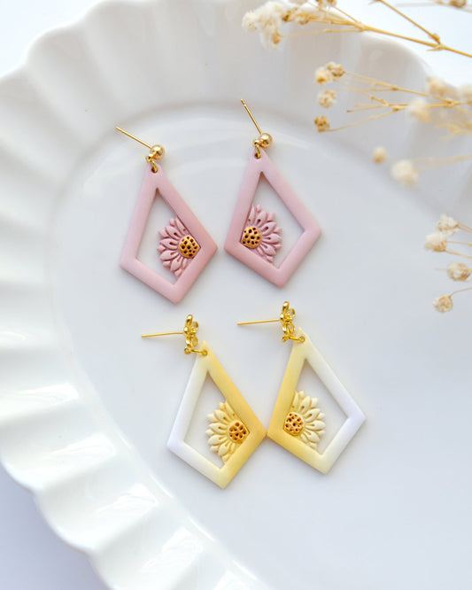 Daisy Rhombus Cutout Polymer Clay Cutter | Boho Spring Clay Earring Cutter