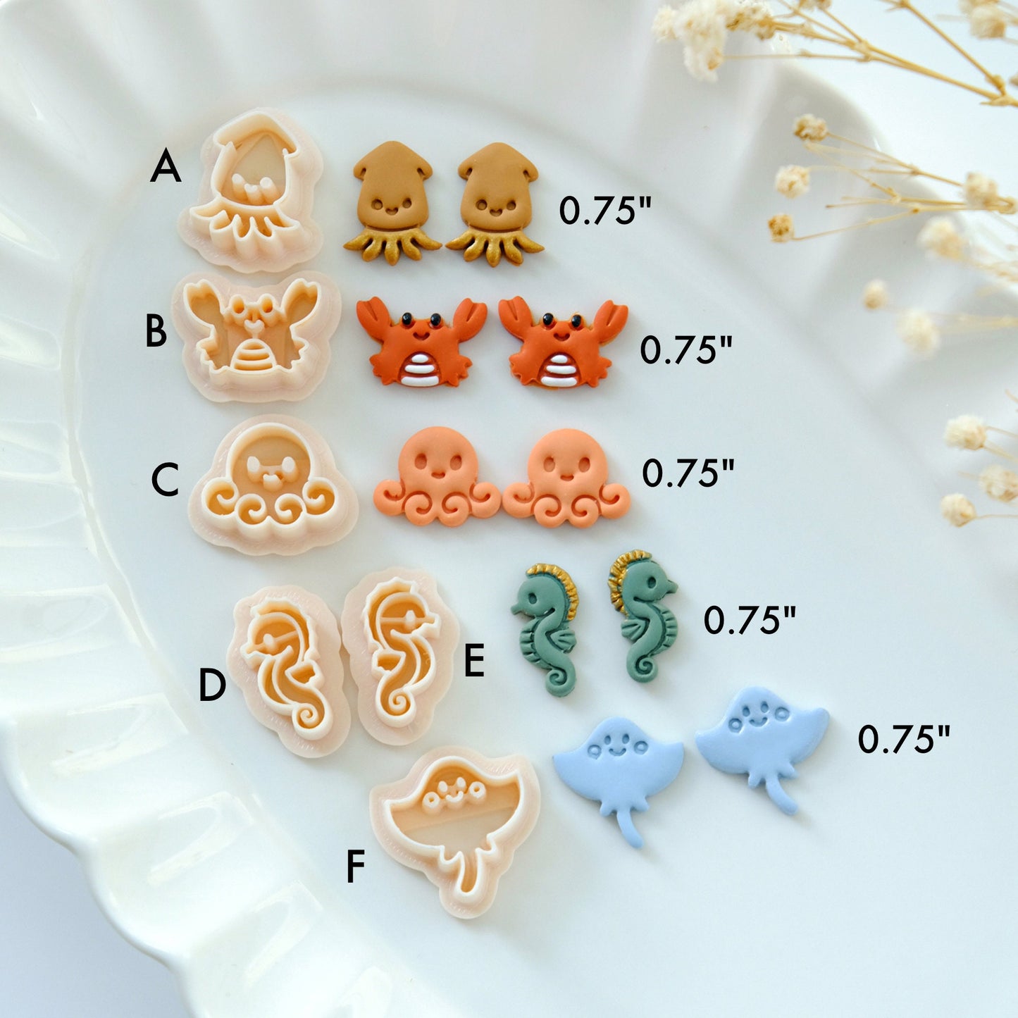 Ocean Animal Stud Polymer Clay Cutters | Summer Sea Clay Earring Cutters