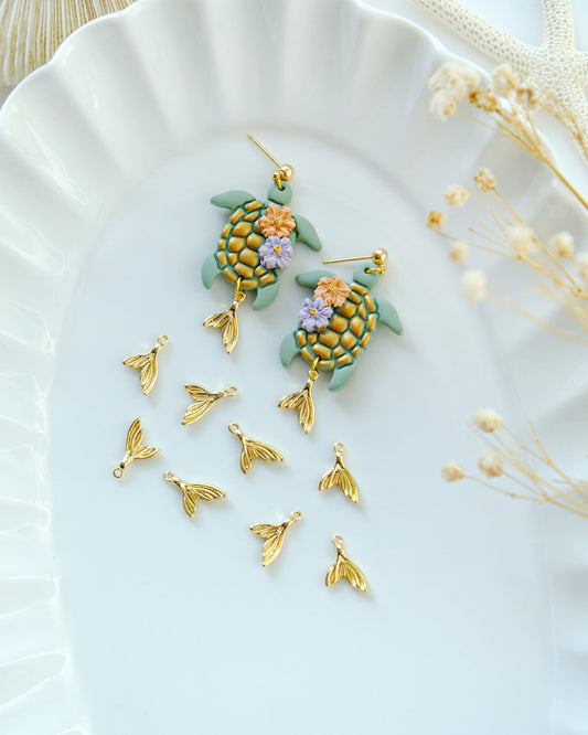 10pcs 14K Gold Plated Brass Fish Tail Earring Charms | Nautical Charms | DIY Accessories for Jewelry Making