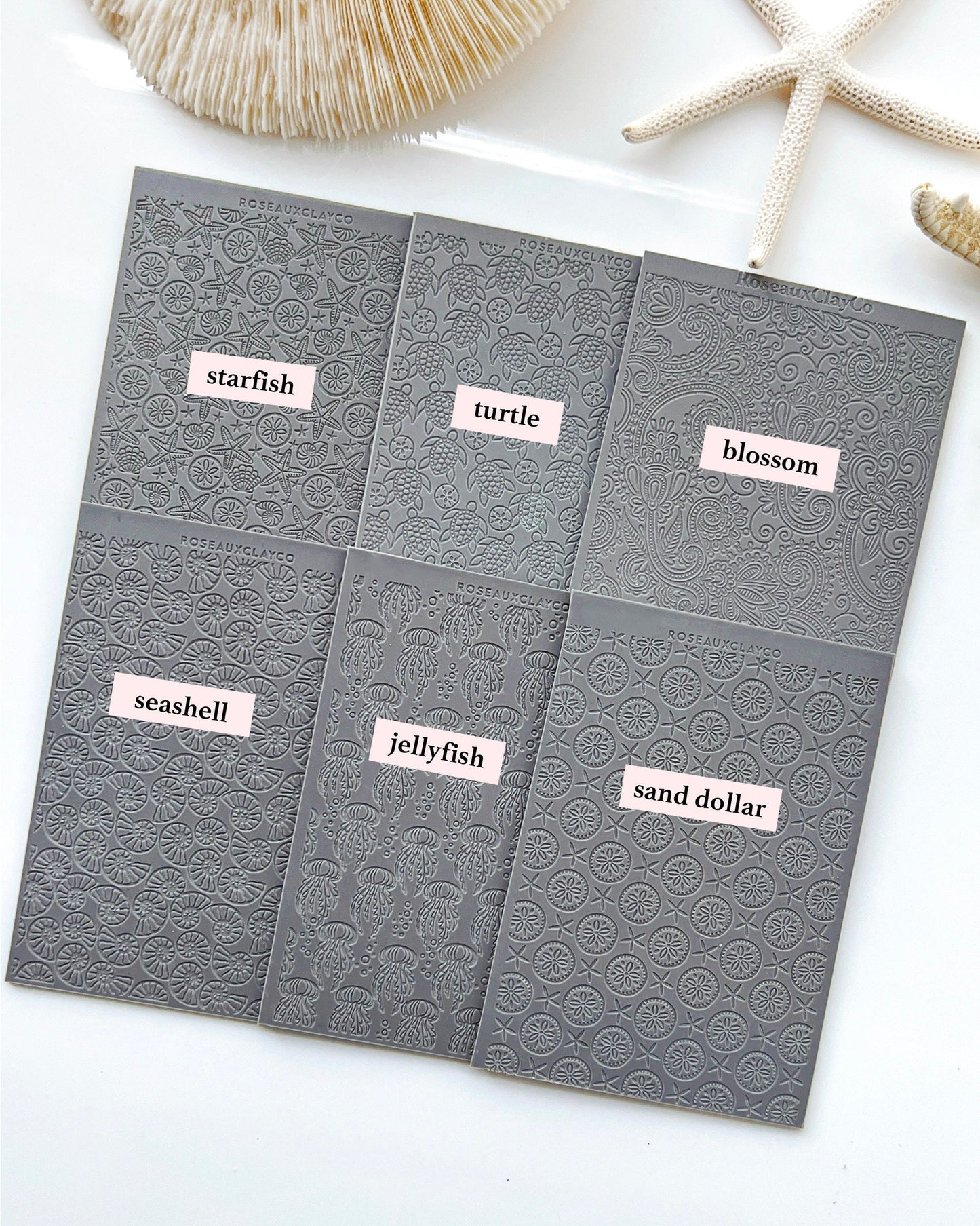 Ocean Beach Polymer Clay Texture Sheet for Earrings | Nautical Texture Mat for Polymer Clay Jewelry Making | Starfish Jellyfish Seashell