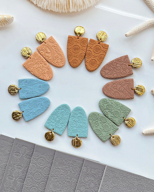 Ocean Beach Polymer Clay Texture Sheet for Earrings | Nautical Texture Mat for Polymer Clay Jewelry Making | Starfish Jellyfish Seashell