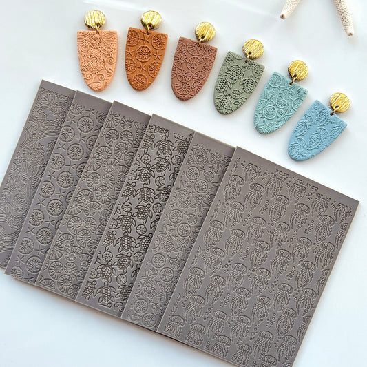 Ocean Beach Polymer Clay Texture Sheet for Earrings | Nautical Texture Mat for Polymer Clay Jewelry Making | Starfish Jellyfish Seashell