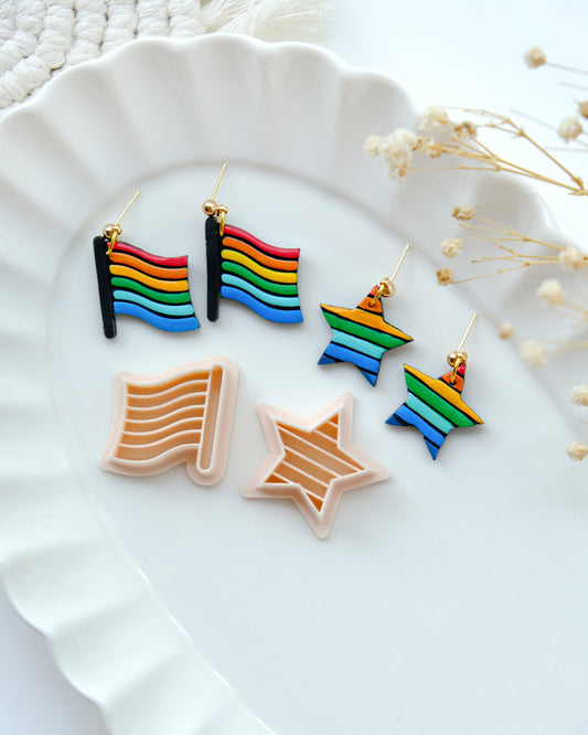 Pride Month Polymer Clay Cutters | Embossing Clay Earring Cutters for Jewelry Making | Flag | Star