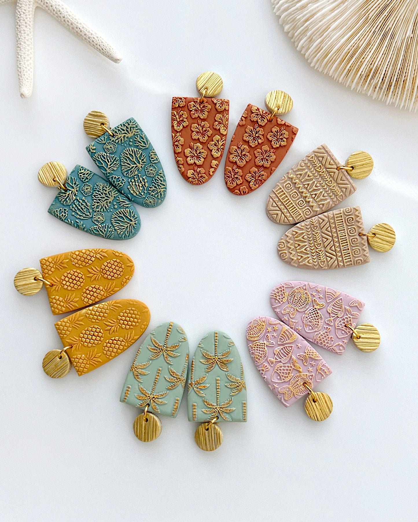Summer Polymer Clay Earrings Texture Sheet | Polymer Clay Texture Mat for Jewelry Making | Pineapple | Coral | Aztec | Fish