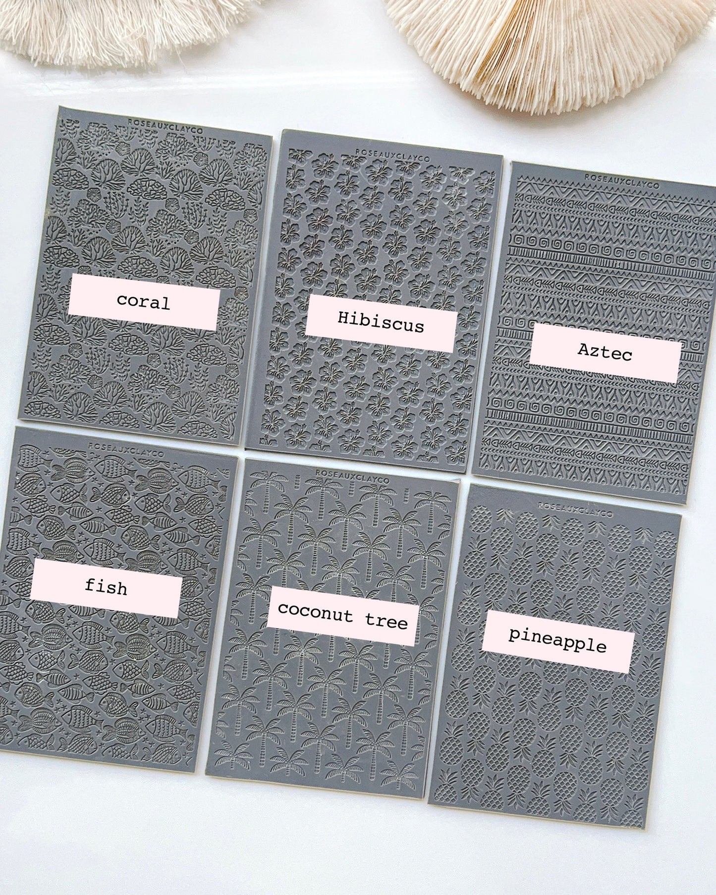 Summer Polymer Clay Earrings Texture Sheet | Polymer Clay Texture Mat for Jewelry Making | Pineapple | Coral | Aztec | Fish